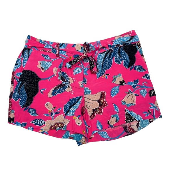 LOFT Floral Print Shorts Tie Waist Casual‎ Hot Pink Blue Size 2 - Picture 1 of 14